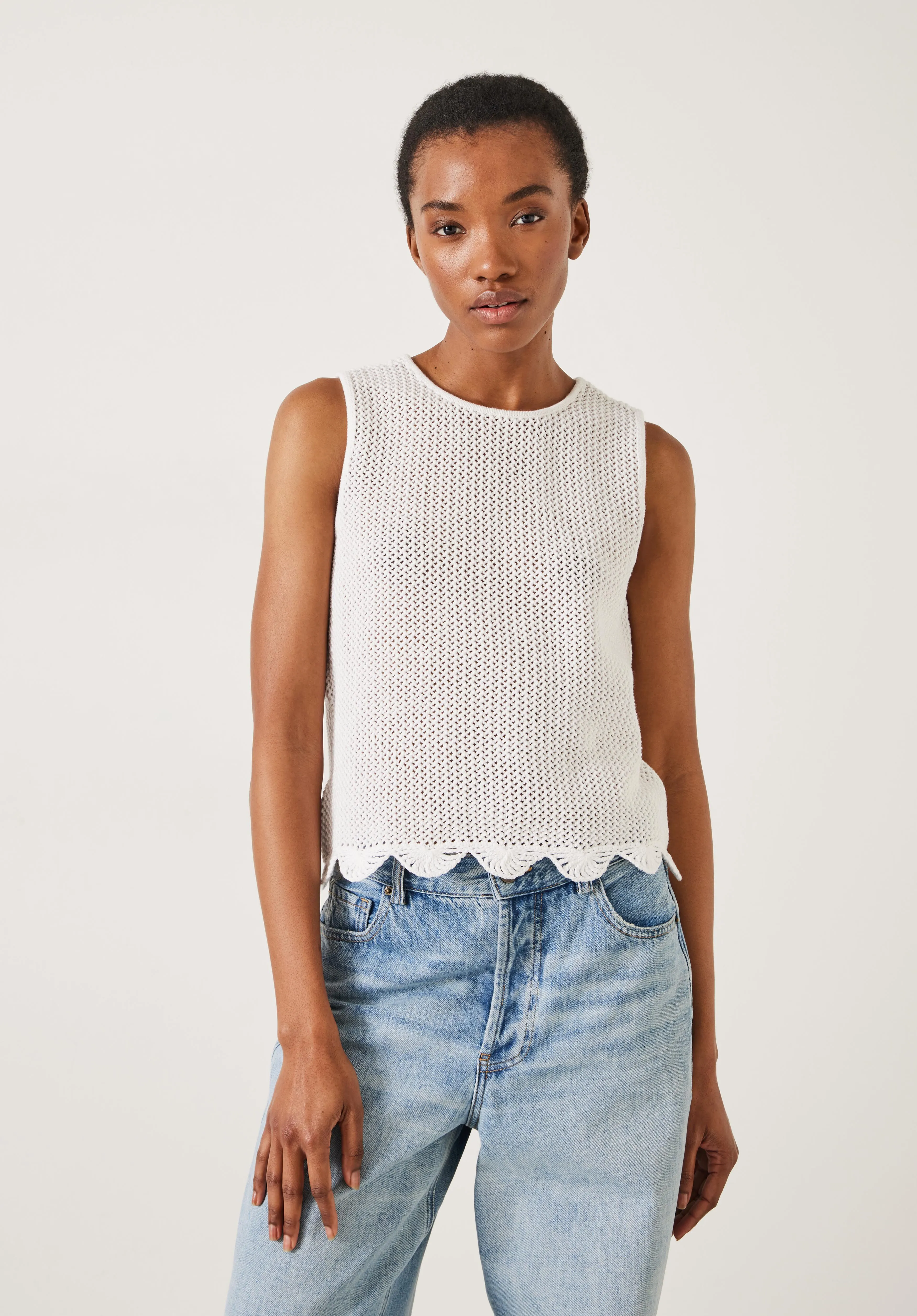 Adelina Crochet Scallop Edge Knitted Tank