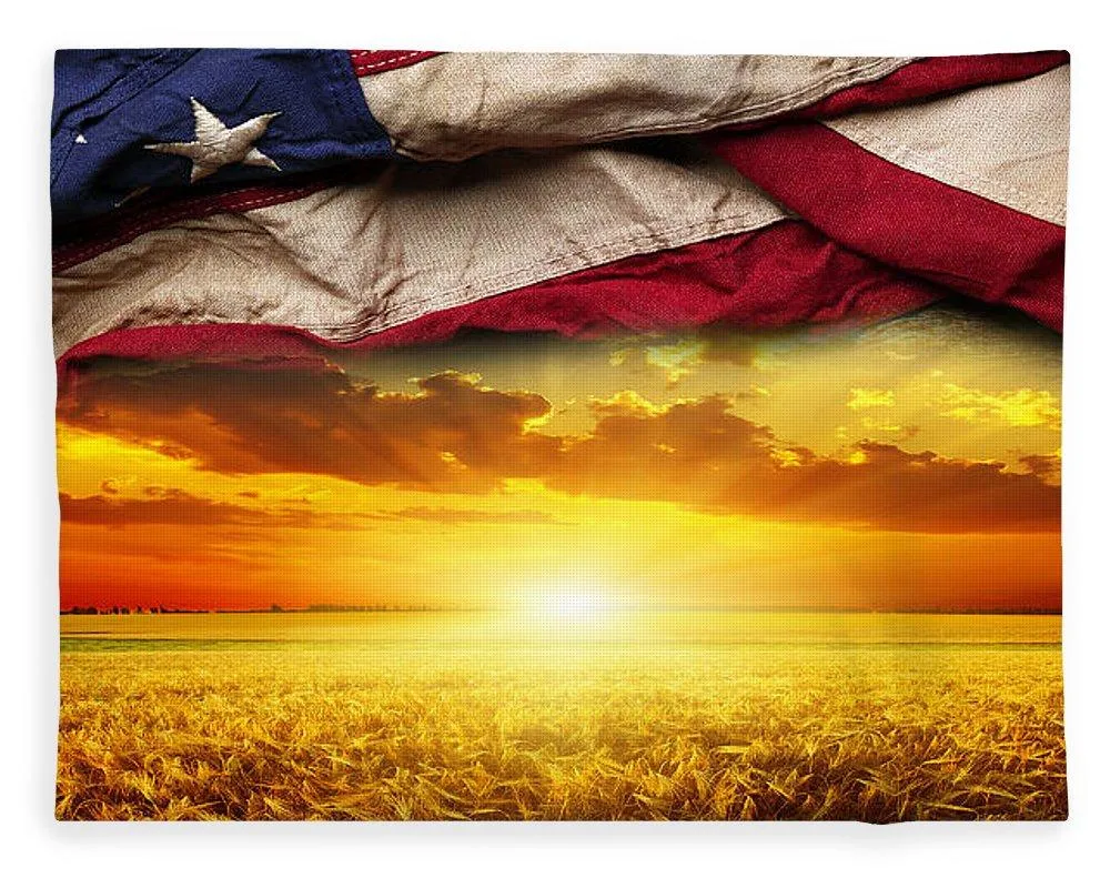 American Flag Harvest Sunset - Blanket