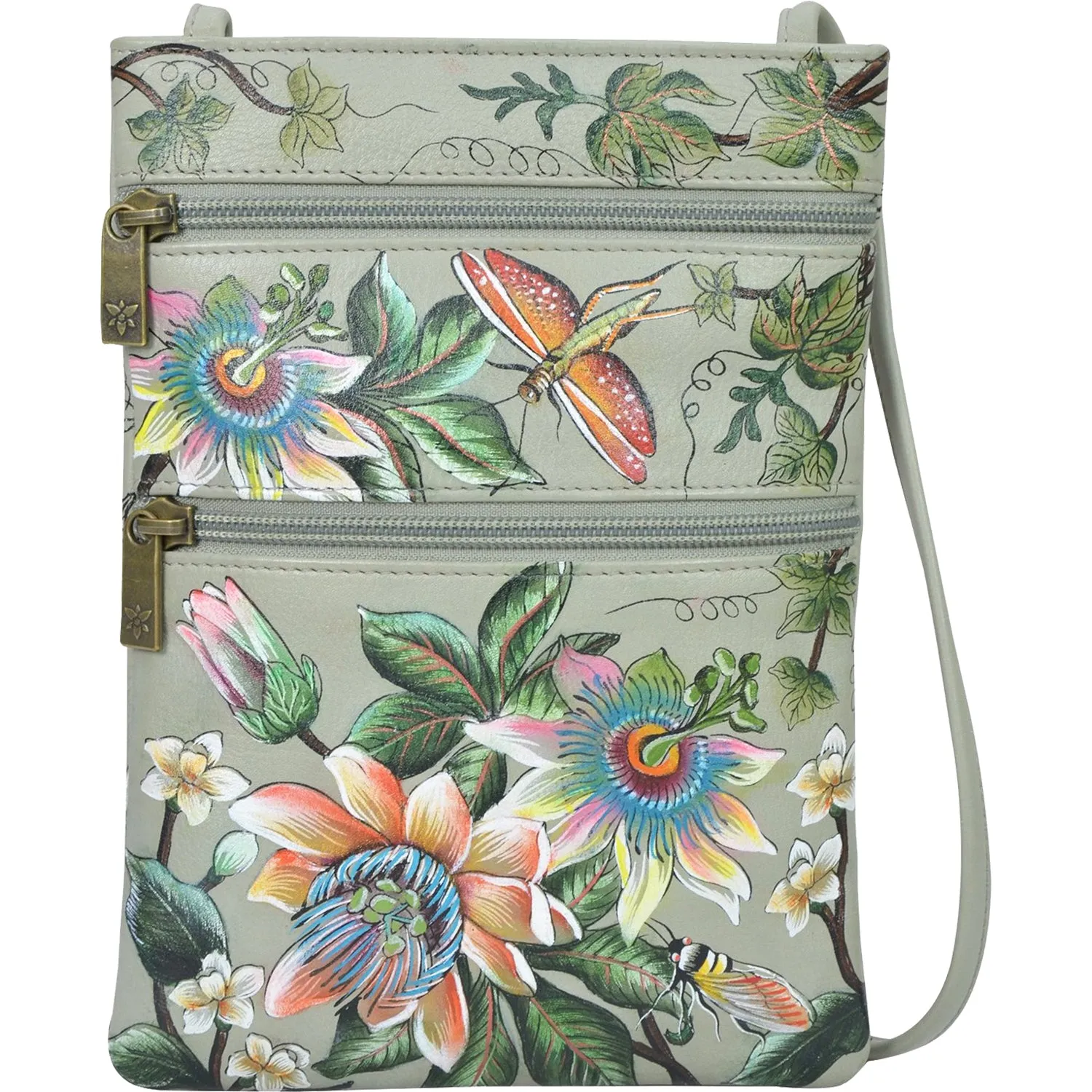 Anuschka Mini Double Zip Travel Crossbody Floral Passion