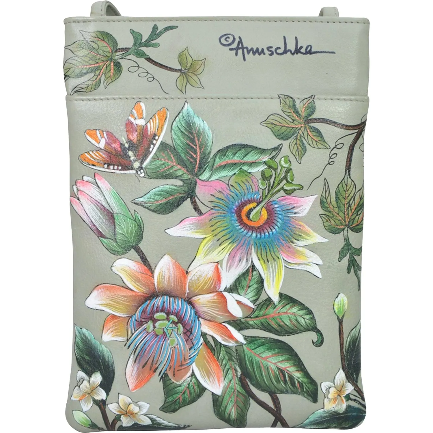 Anuschka Mini Double Zip Travel Crossbody Floral Passion