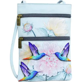 Anuschka Mini Double Zip Travel Crossbody Rainbow Birds Leather