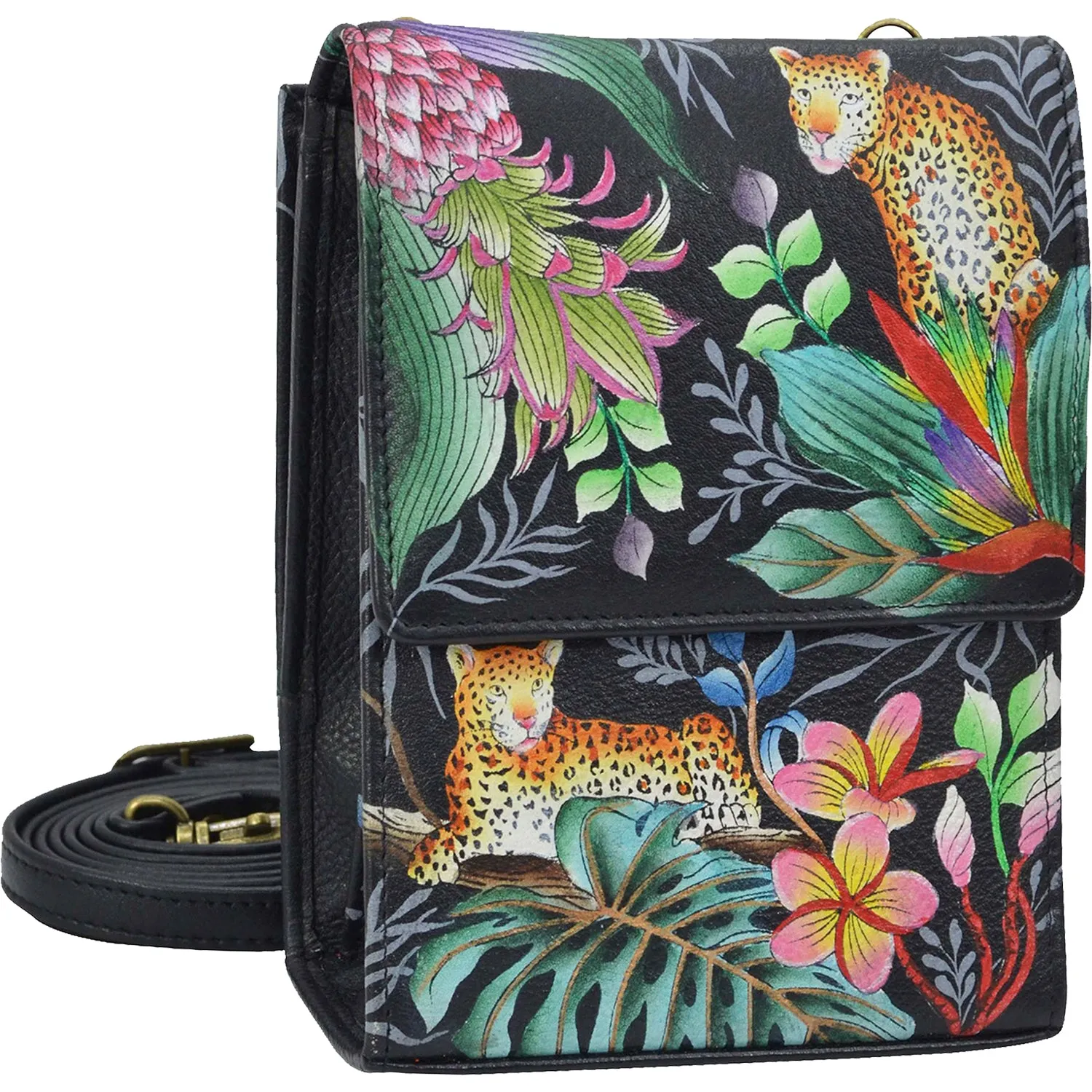 Anuschka Triple Compartment Crossbody Organizer Jungle Queen Leather