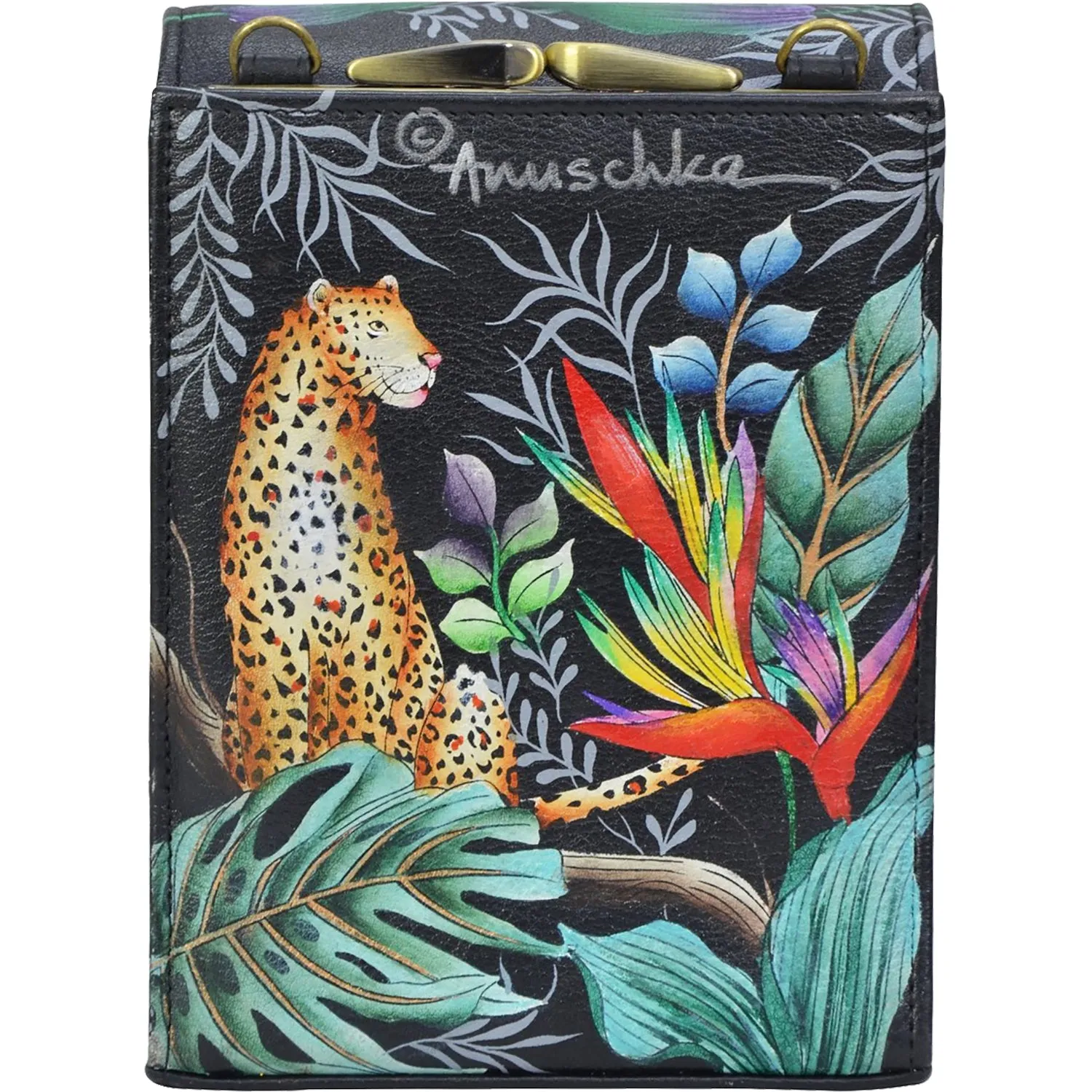 Anuschka Triple Compartment Crossbody Organizer Jungle Queen Leather