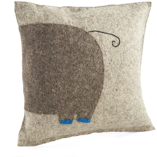 Arcadia Home Handmade Pillow in Hand Felted Wool, Blue Elephant