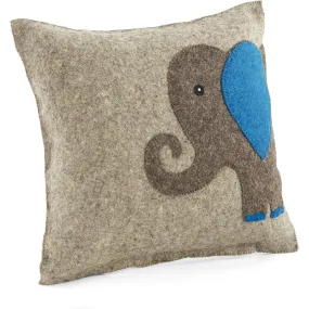 Arcadia Home Handmade Pillow in Hand Felted Wool, Blue Elephant