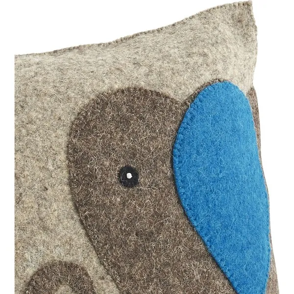 Arcadia Home Handmade Pillow in Hand Felted Wool, Blue Elephant