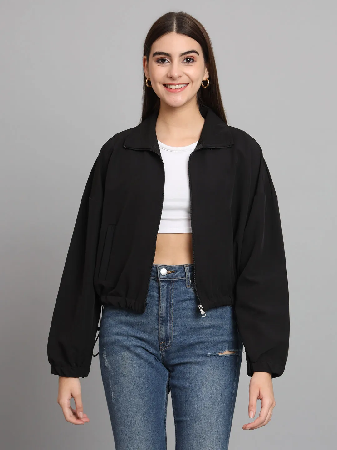 BAGGY CROP JACKET-BLACK