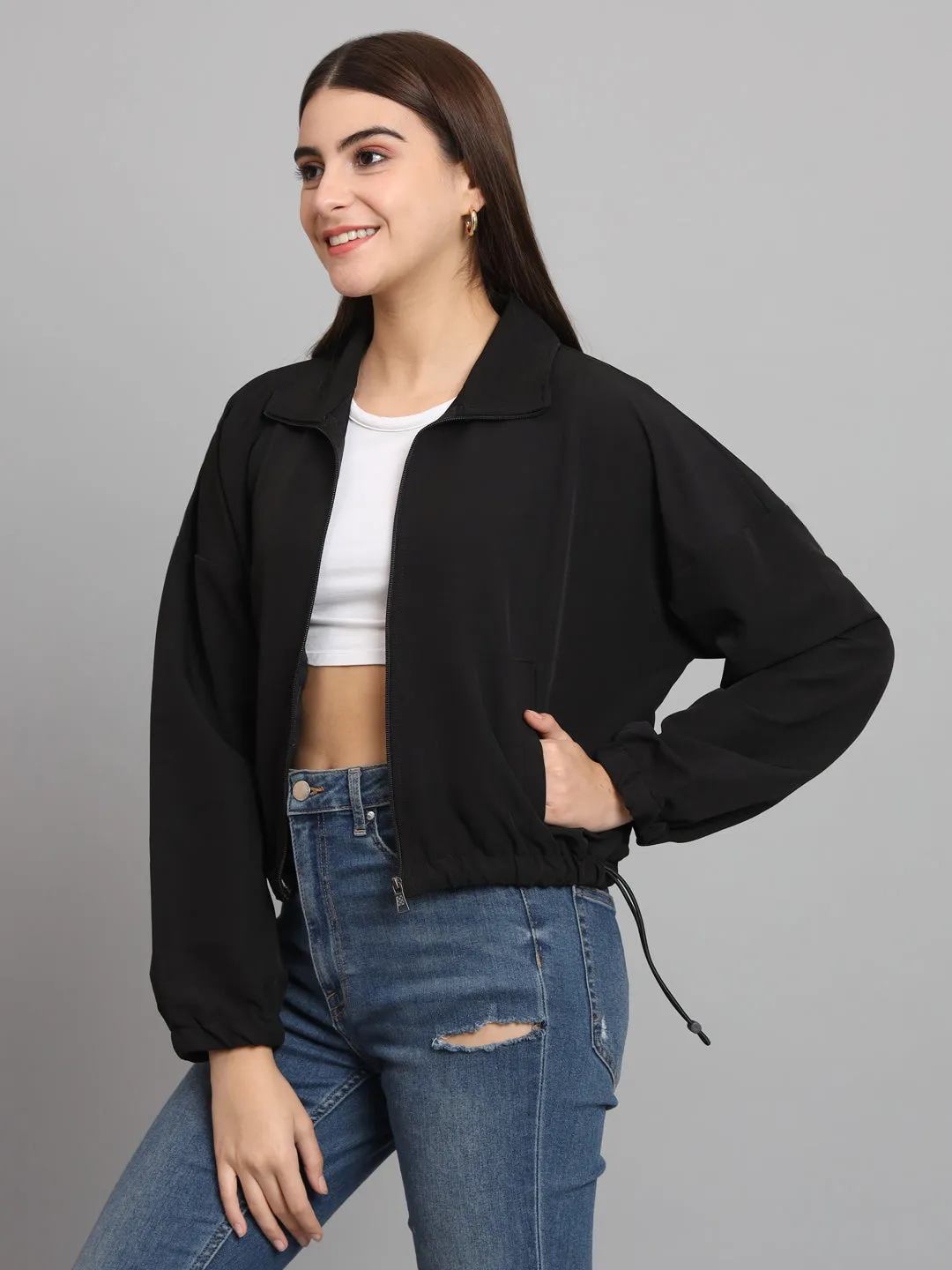 BAGGY CROP JACKET-BLACK