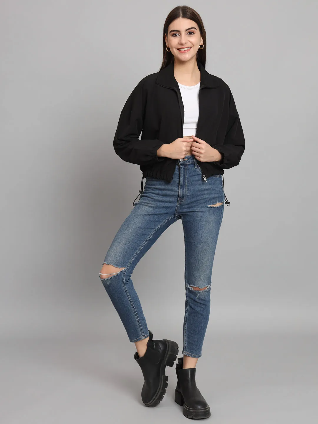 BAGGY CROP JACKET-BLACK