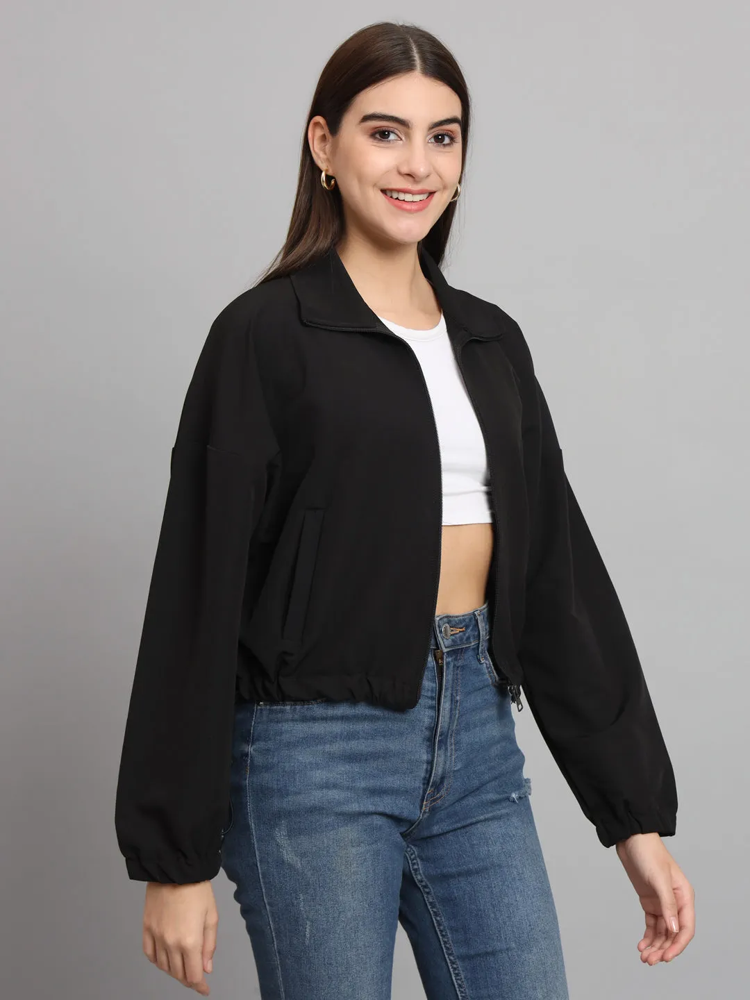 BAGGY CROP JACKET-BLACK