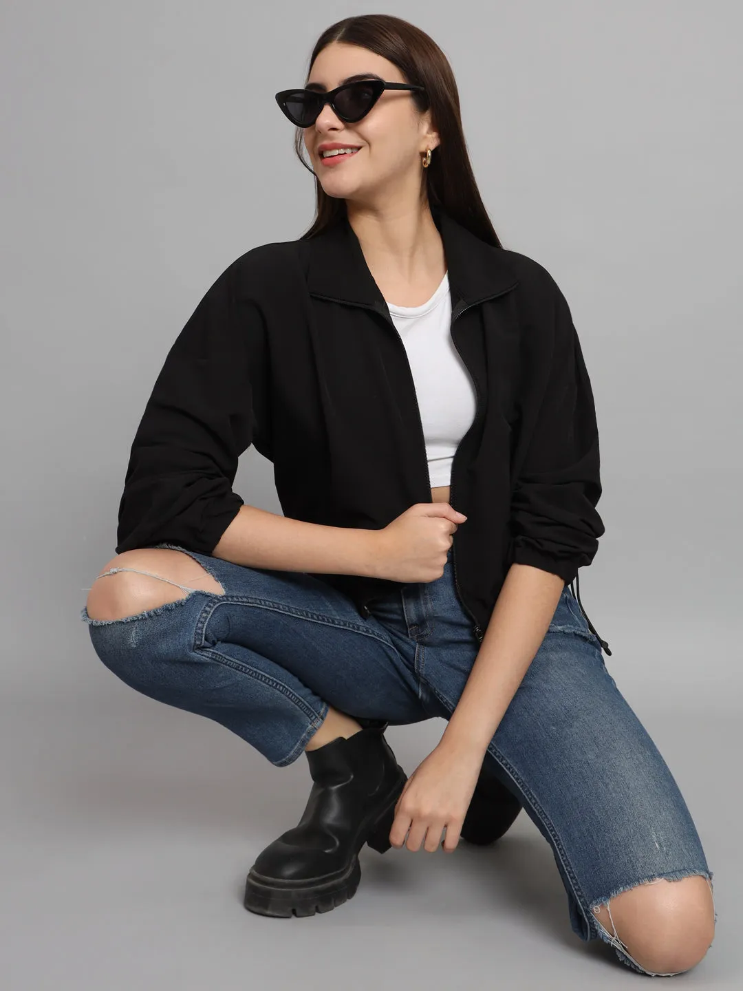 BAGGY CROP JACKET-BLACK