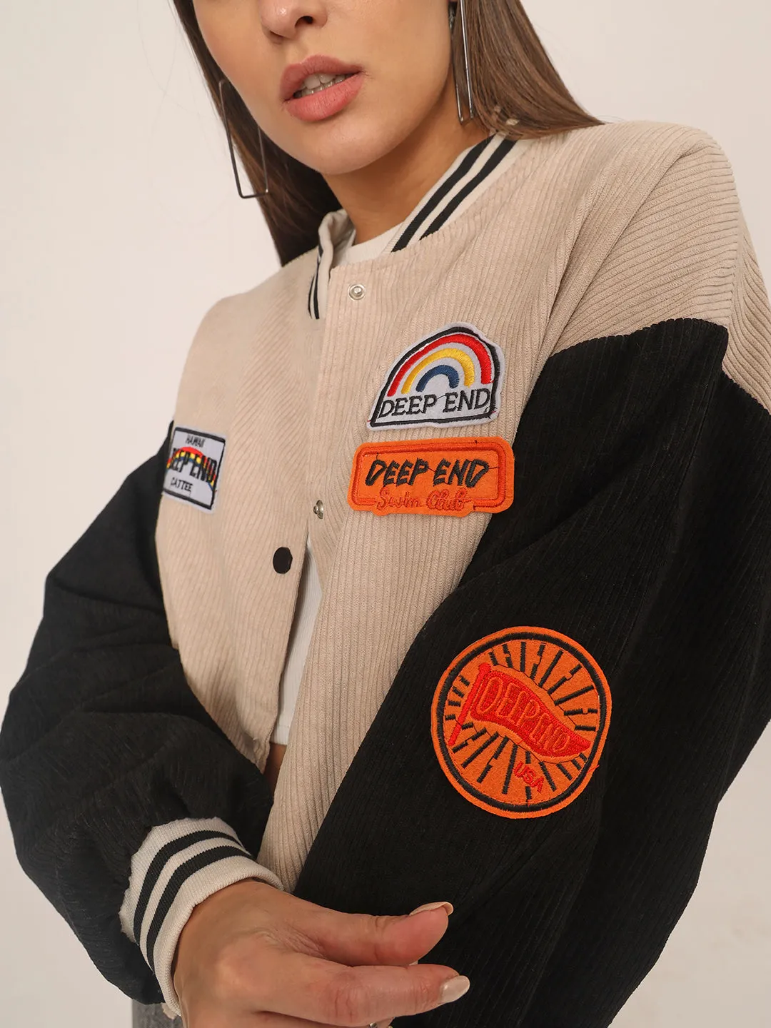 Baggy Varsity Jacket-Beige