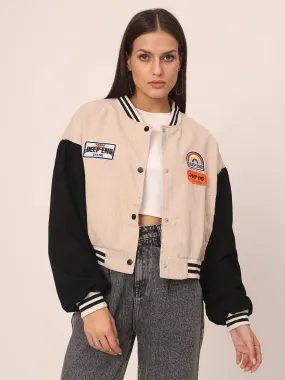 Baggy Varsity Jacket-Beige