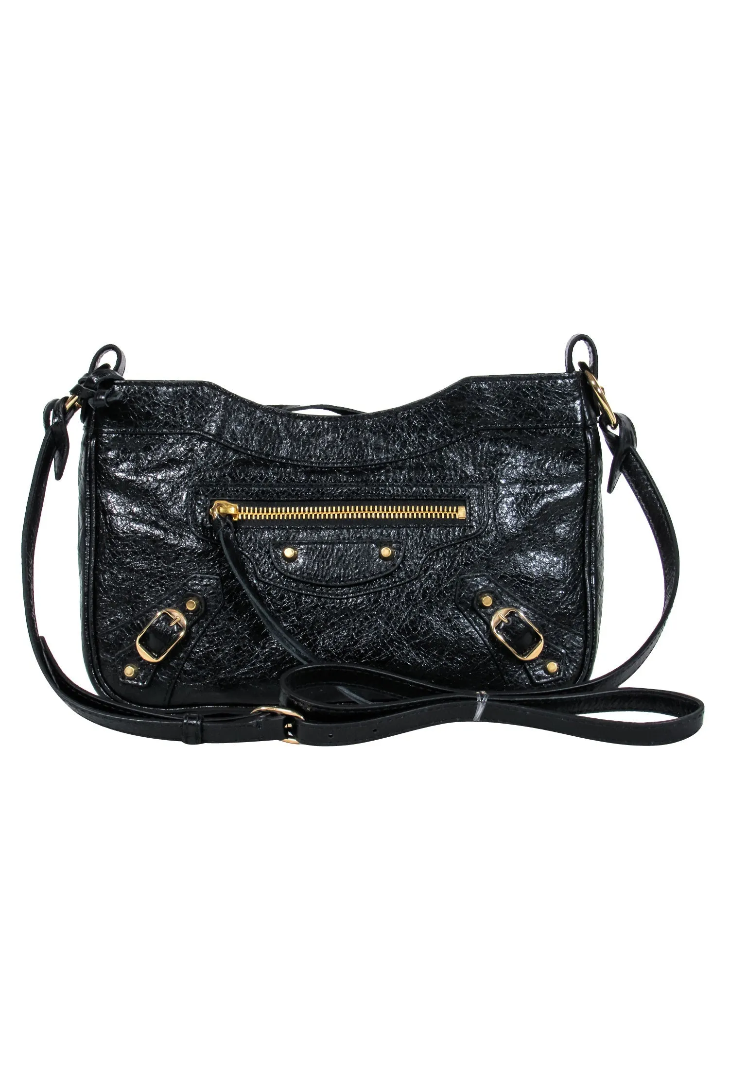 Balenciaga - Black Leather Textured Crossbody w/ Gold Hardware