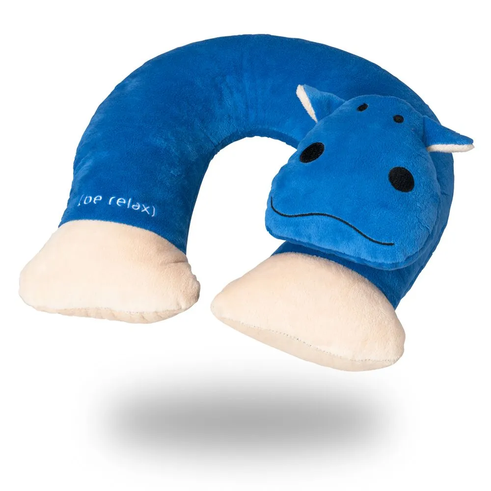 Be Relax Fluffy Hippo Travel Pillow-Kids Blue Bluesize Small