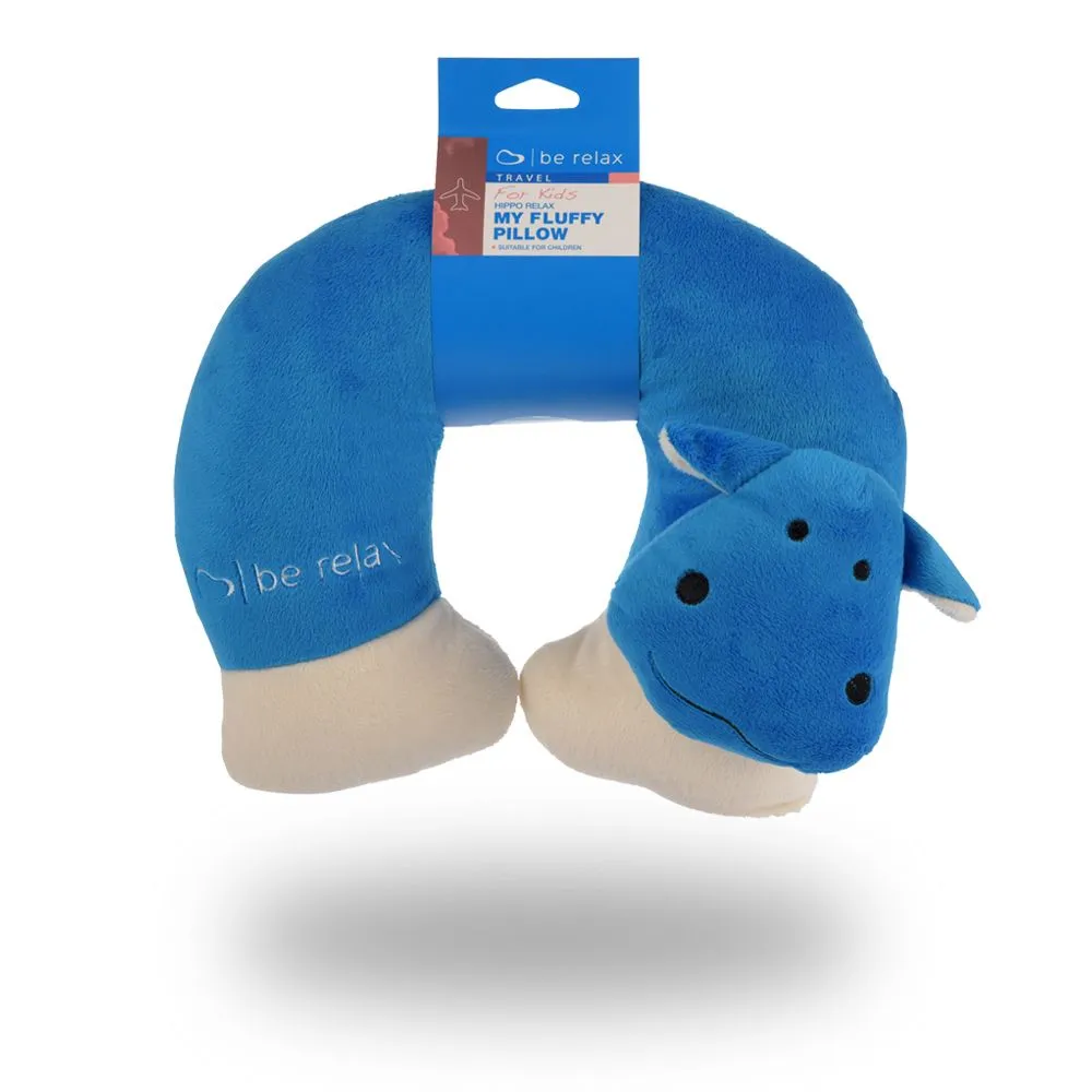 Be Relax Fluffy Hippo Travel Pillow-Kids Blue Bluesize Small