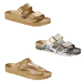 Birkenstock Arizona Gizeh Gold Glamour Multi EVA Waterproof Beach Slides Sandals NEW