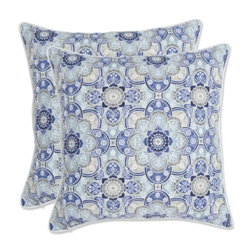 Blue Emilia Outdoor Throw Pillows, Set of 2