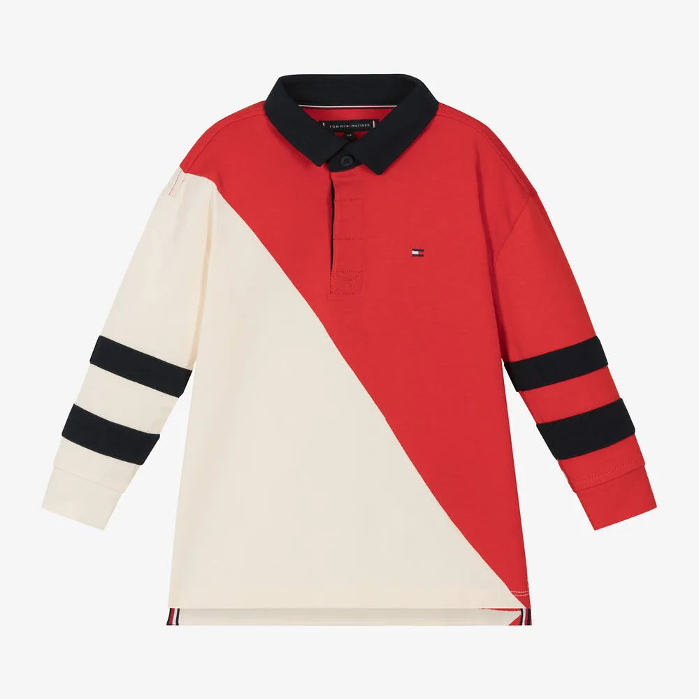 Boys Red Colourblock Cotton Polo Shirt