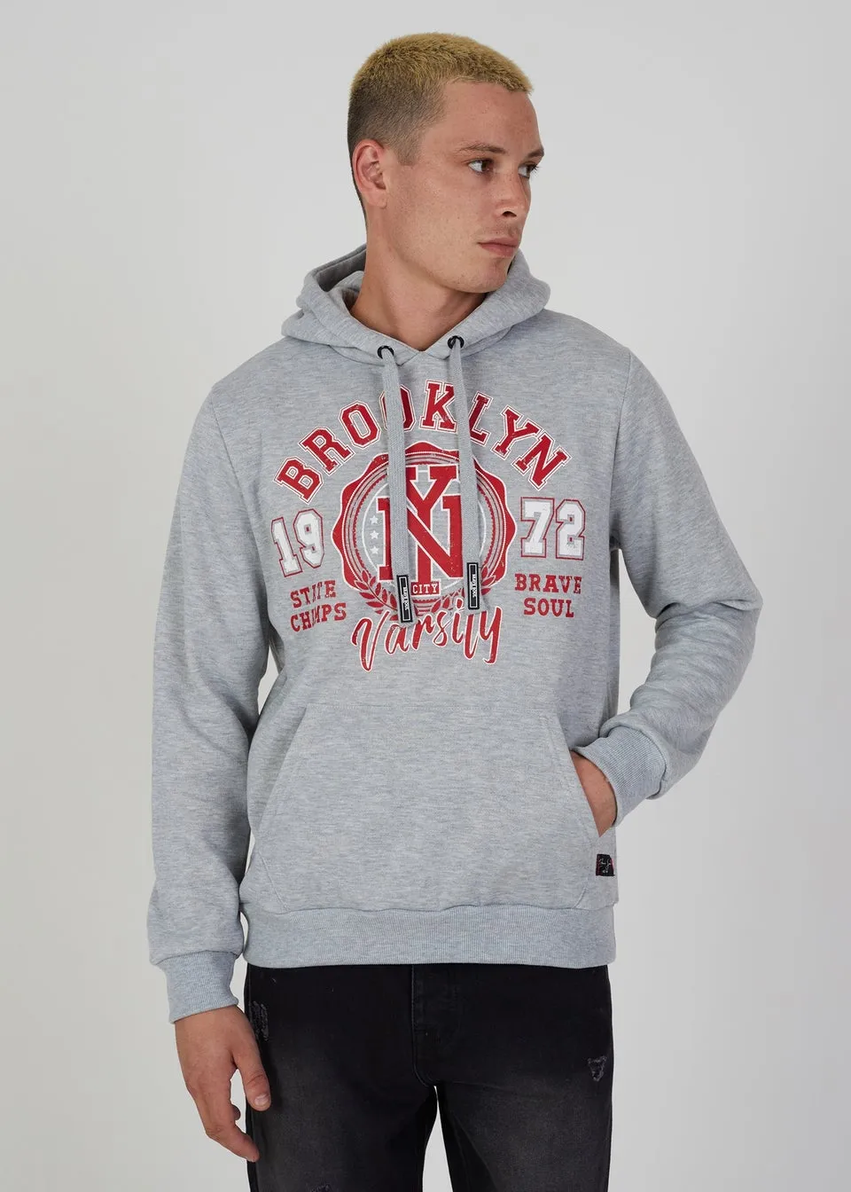 Brave Soul Light Grey Sandbrook Overhead Hoodie