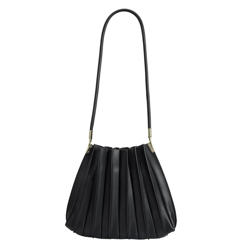 Carrie Pleated Shoulder Bag- Black