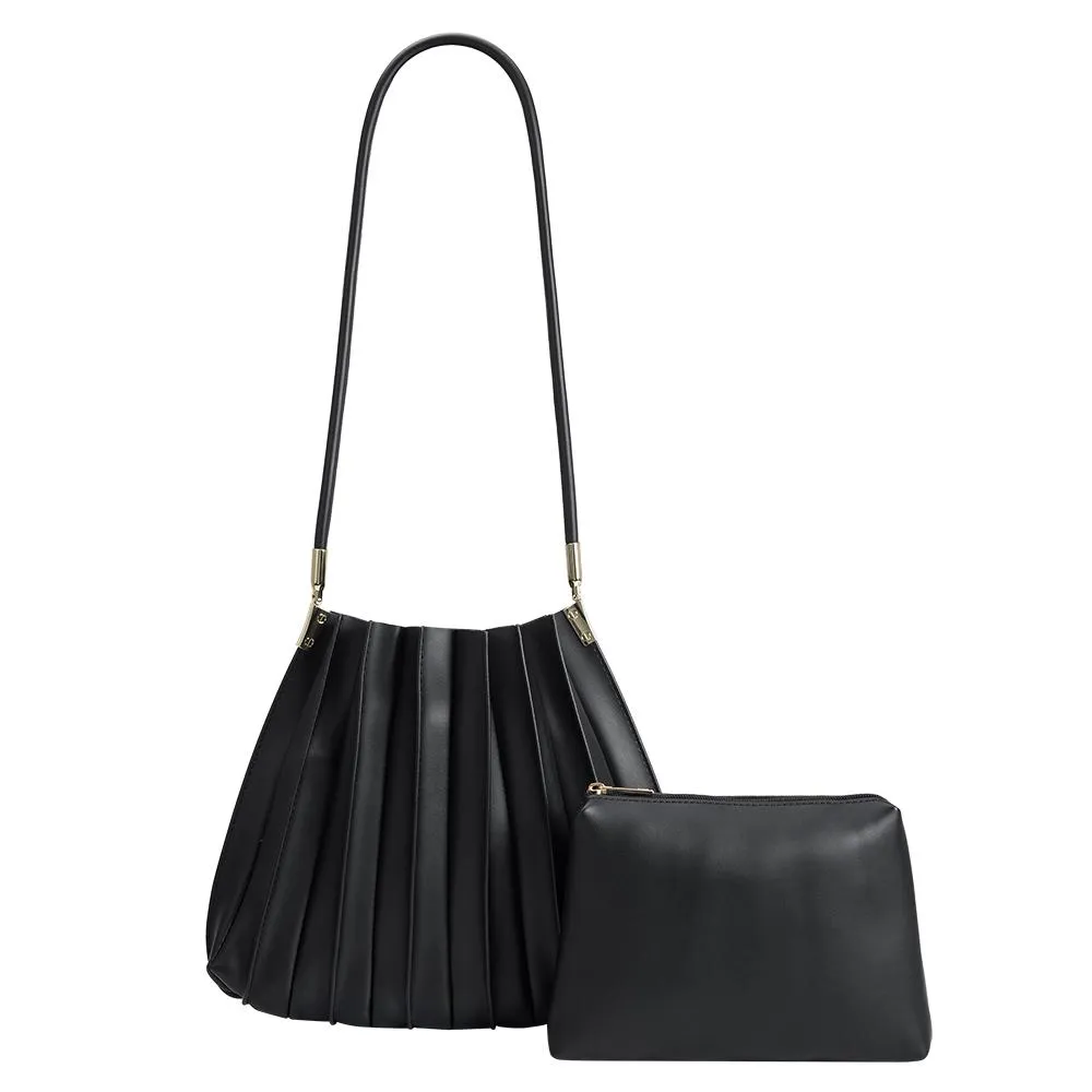 Carrie Pleated Shoulder Bag- Black