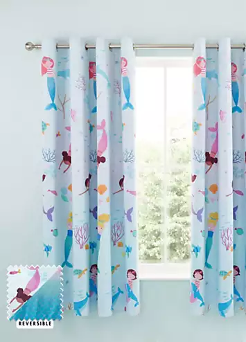 Catherine Lansfield Kids Mermaid Pair of Lined Eyelet Curtains | Kaleidoscope