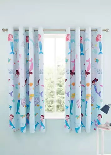 Catherine Lansfield Kids Mermaid Pair of Lined Eyelet Curtains | Kaleidoscope