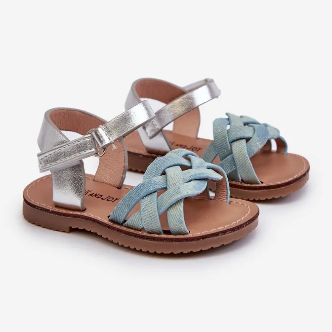 Children's Sandals Fastened with Velcro and Interwoven Straps Blue Dianttha