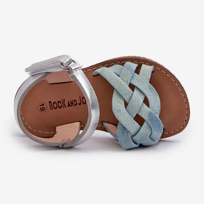 Children's Sandals Fastened with Velcro and Interwoven Straps Blue Dianttha