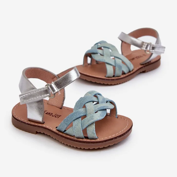 Children's Sandals Fastened with Velcro and Interwoven Straps Blue Dianttha