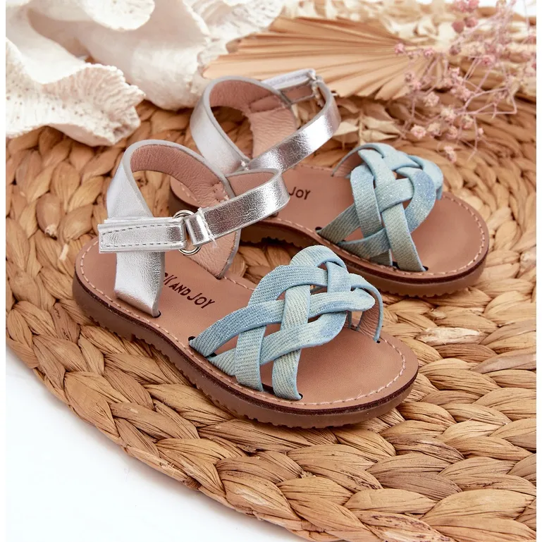 Children's Sandals Fastened with Velcro and Interwoven Straps Blue Dianttha