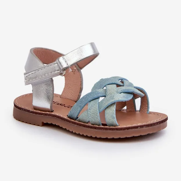 Children's Sandals Fastened with Velcro and Interwoven Straps Blue Dianttha