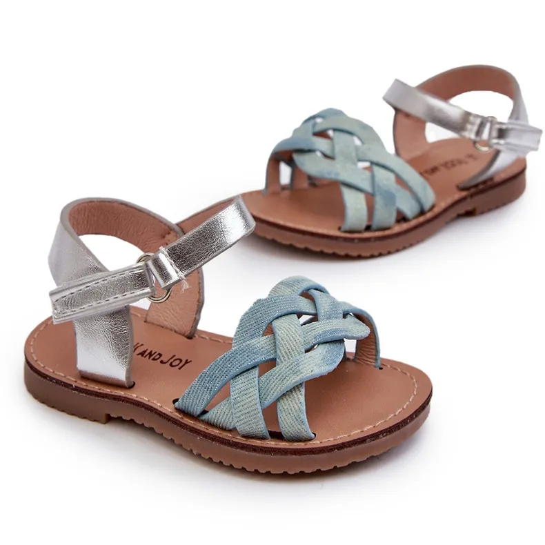 Children's Sandals Fastened with Velcro and Interwoven Straps Blue Dianttha