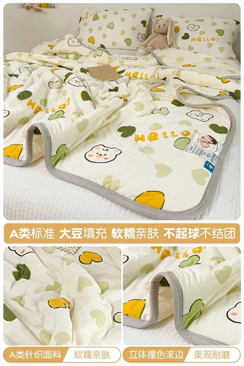 Class A soybean fiber knitted cotton summer cool quilt machine washable summer children's thin quilt spring and autumn summer ai