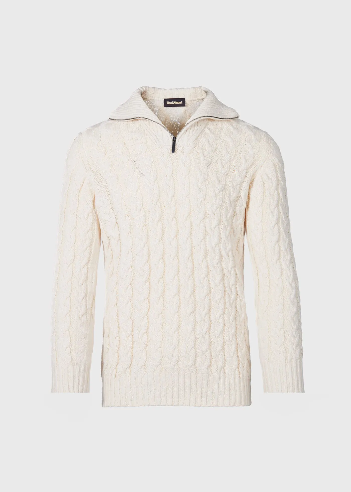 Cotton Cable Zip Neck Pullover