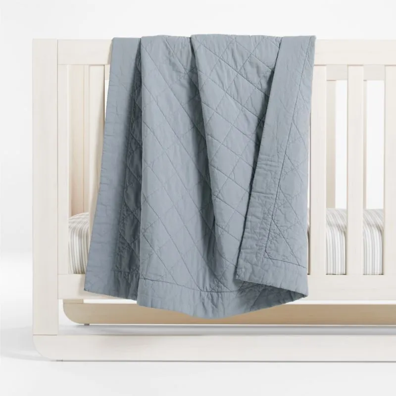 Crate&Barrel Frenchie Cloudy Blue Organic Cotton Baby Crib Fitted Sheet by Leanne Ford