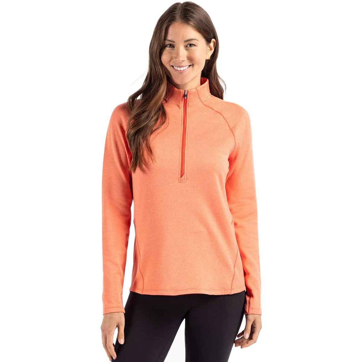 Cutter & Buck Women's College Orange Heather Peshastin Eco Recycled Half Zip Pullover