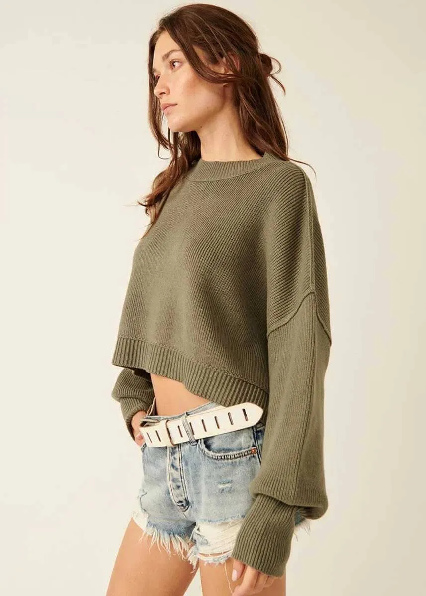 Easy Street Crop Pullover - Dried Basil