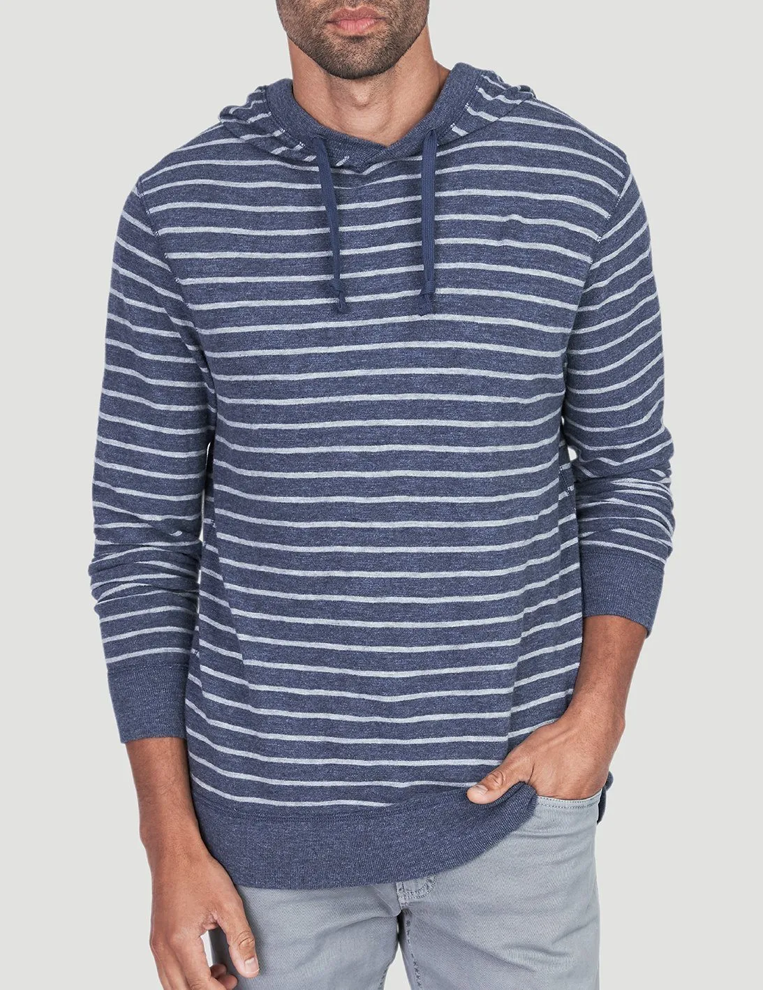 Faherty Striped Slub Cotton Hoodie- Navy Stripe 