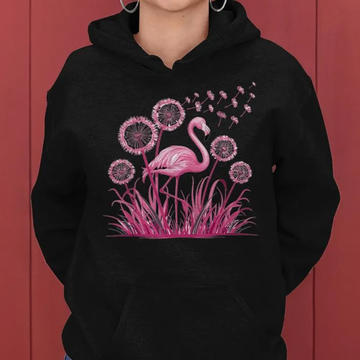 Flower Dandelion Tropical Bird Pink Flamingo Women Hoodie