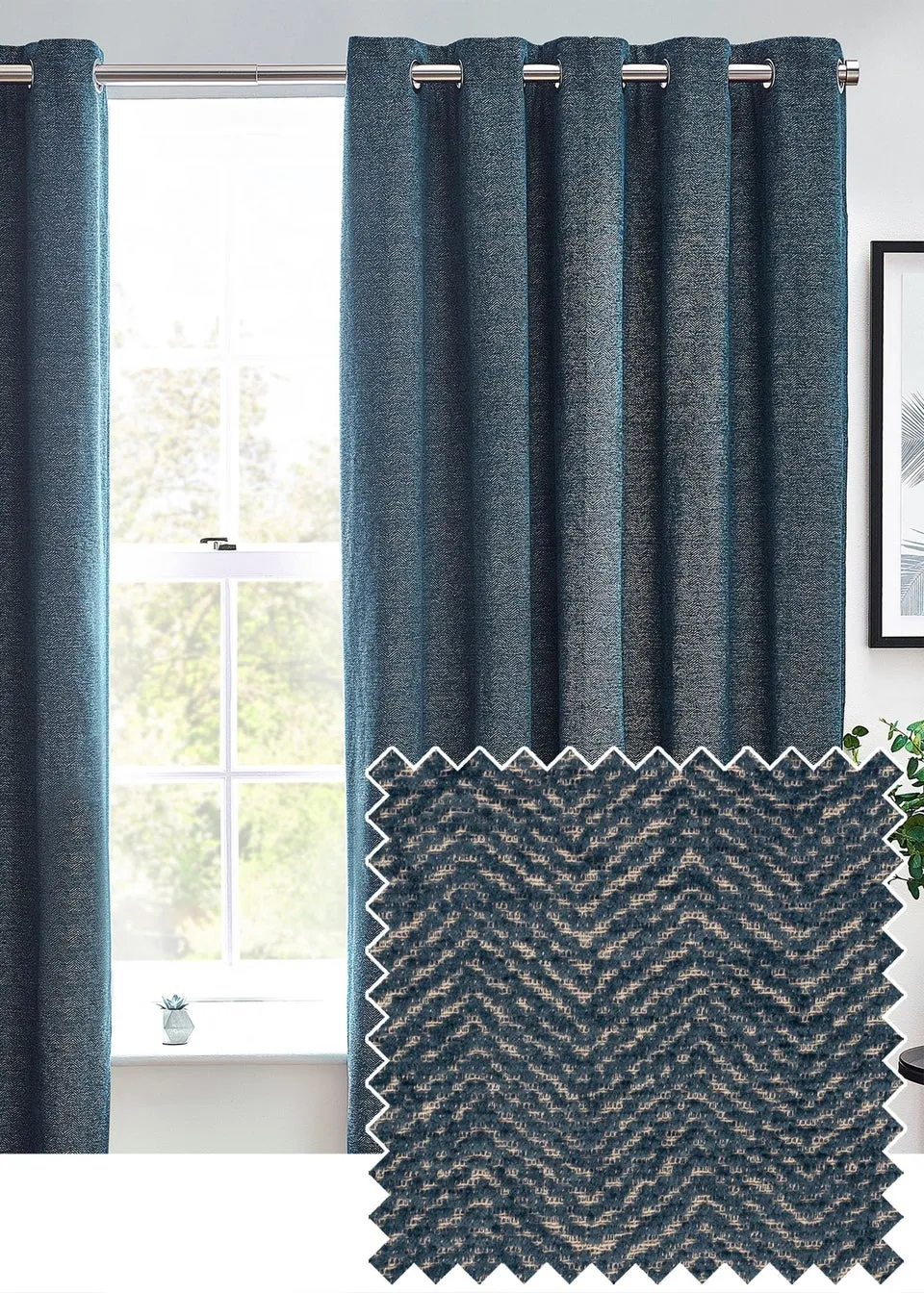 furn. Hudson Herringbone Chenille Eyelet Curtains