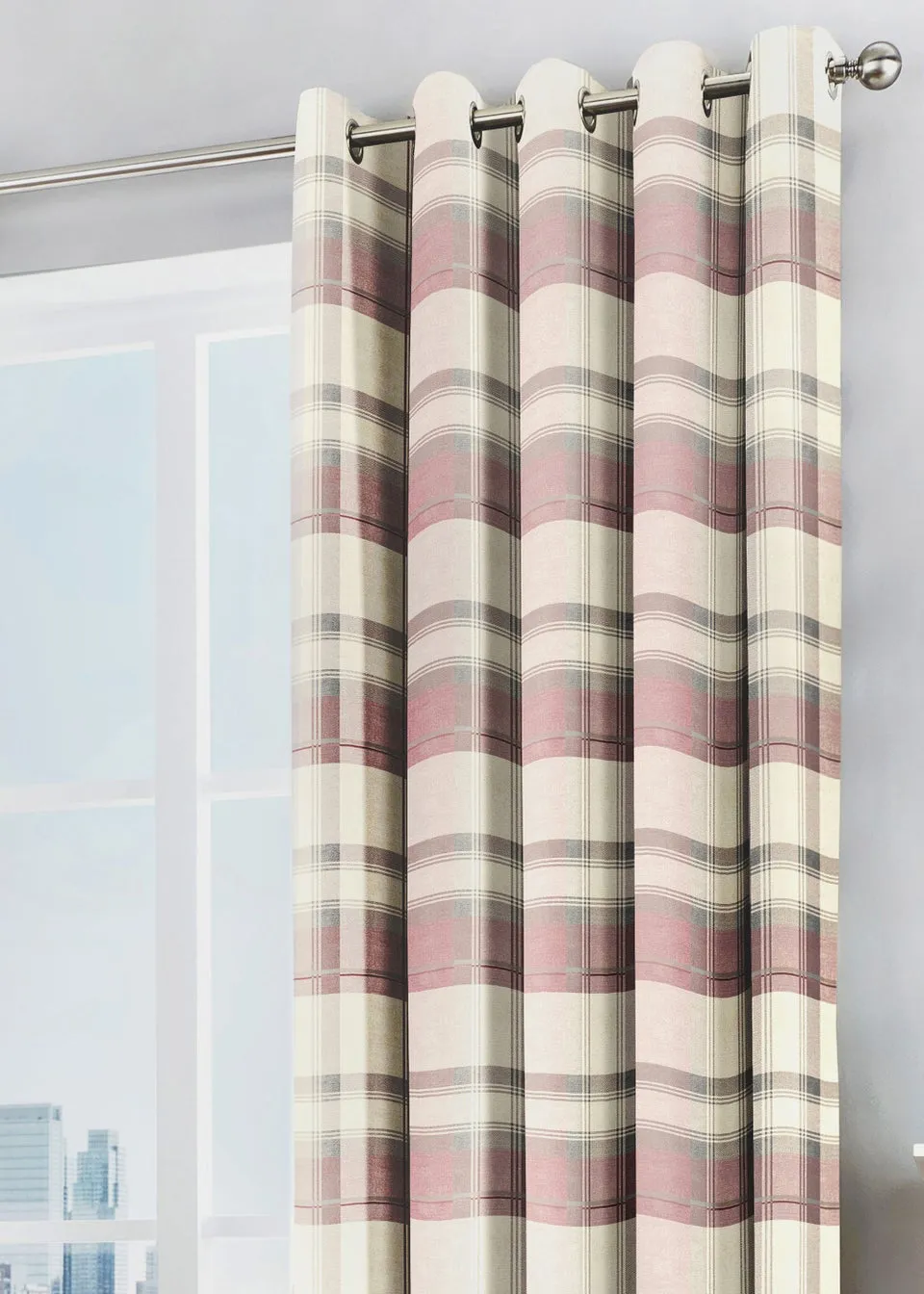 Fusion Balmoral Check Pink Eyelet Curtains