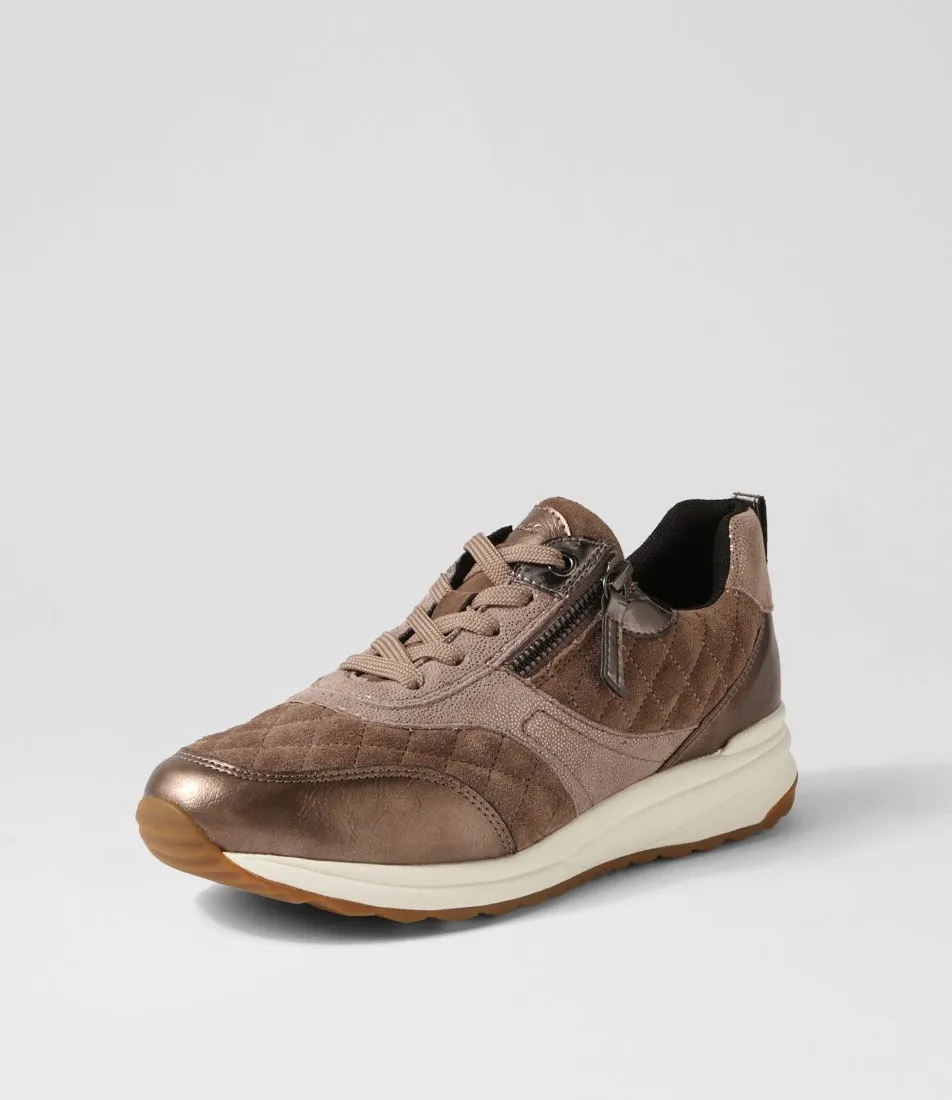 GEOX D Airell Az Dark Beige Suede Leather Sneakers