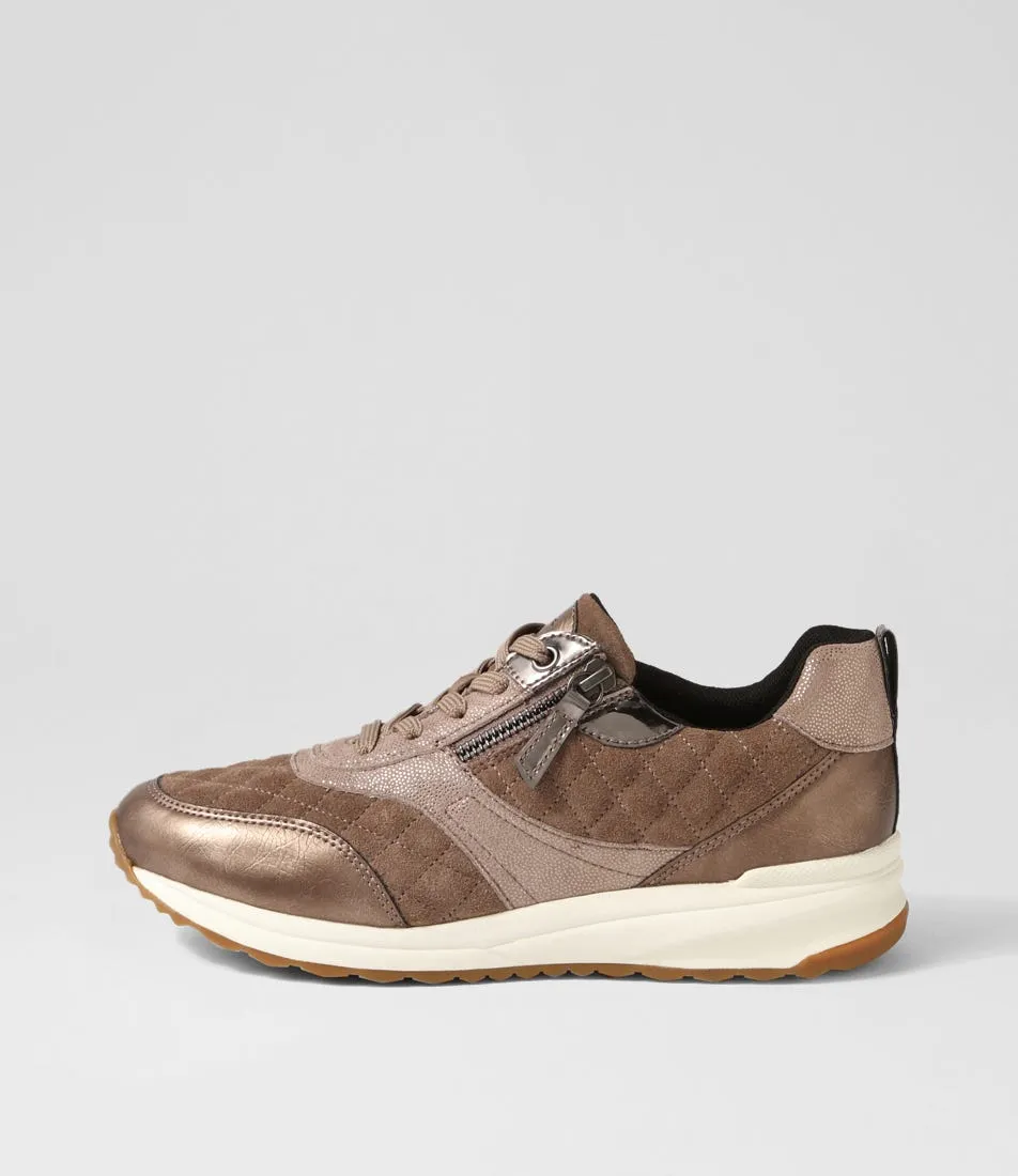 GEOX D Airell Az Dark Beige Suede Leather Sneakers