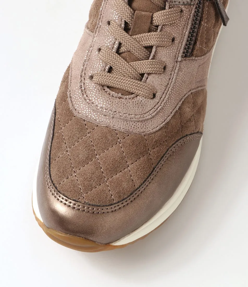 GEOX D Airell Az Dark Beige Suede Leather Sneakers