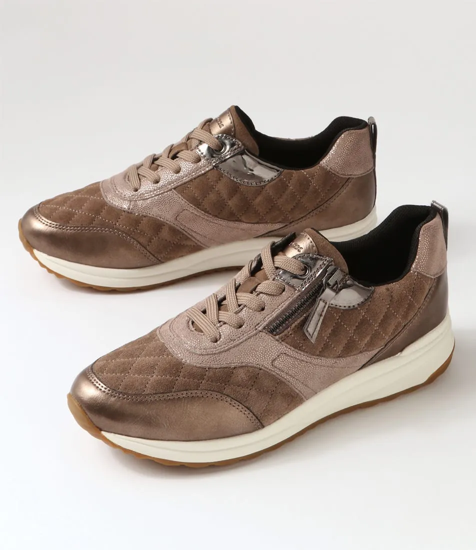 GEOX D Airell Az Dark Beige Suede Leather Sneakers