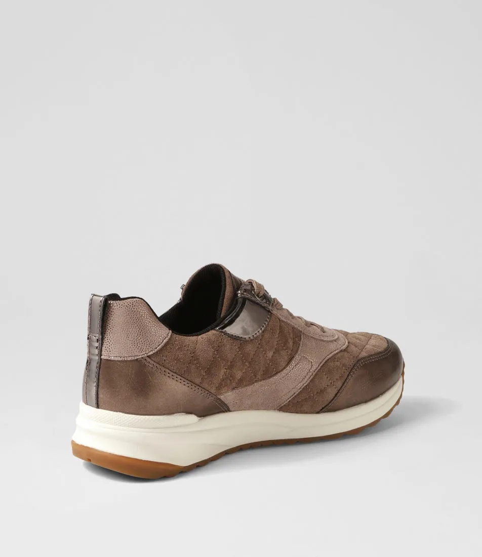 GEOX D Airell Az Dark Beige Suede Leather Sneakers