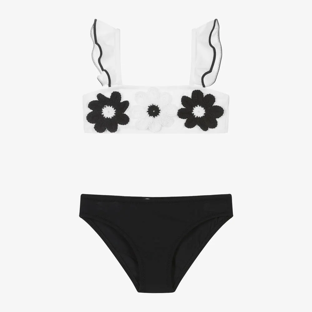 Girls Black & White Flower Bikini (UV50)