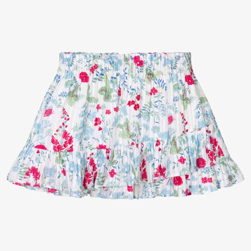 Girls Ivory Floral Print Skirt